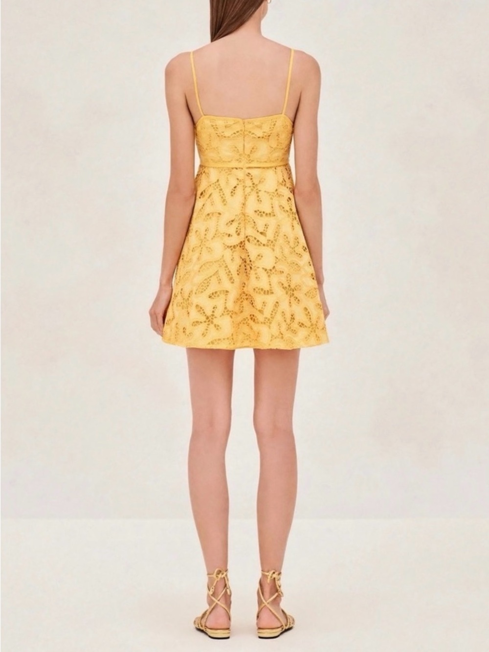 Alexis Bright Yellow Lace Mini Dress with Spaghetti Straps - Picture 3 of 5
